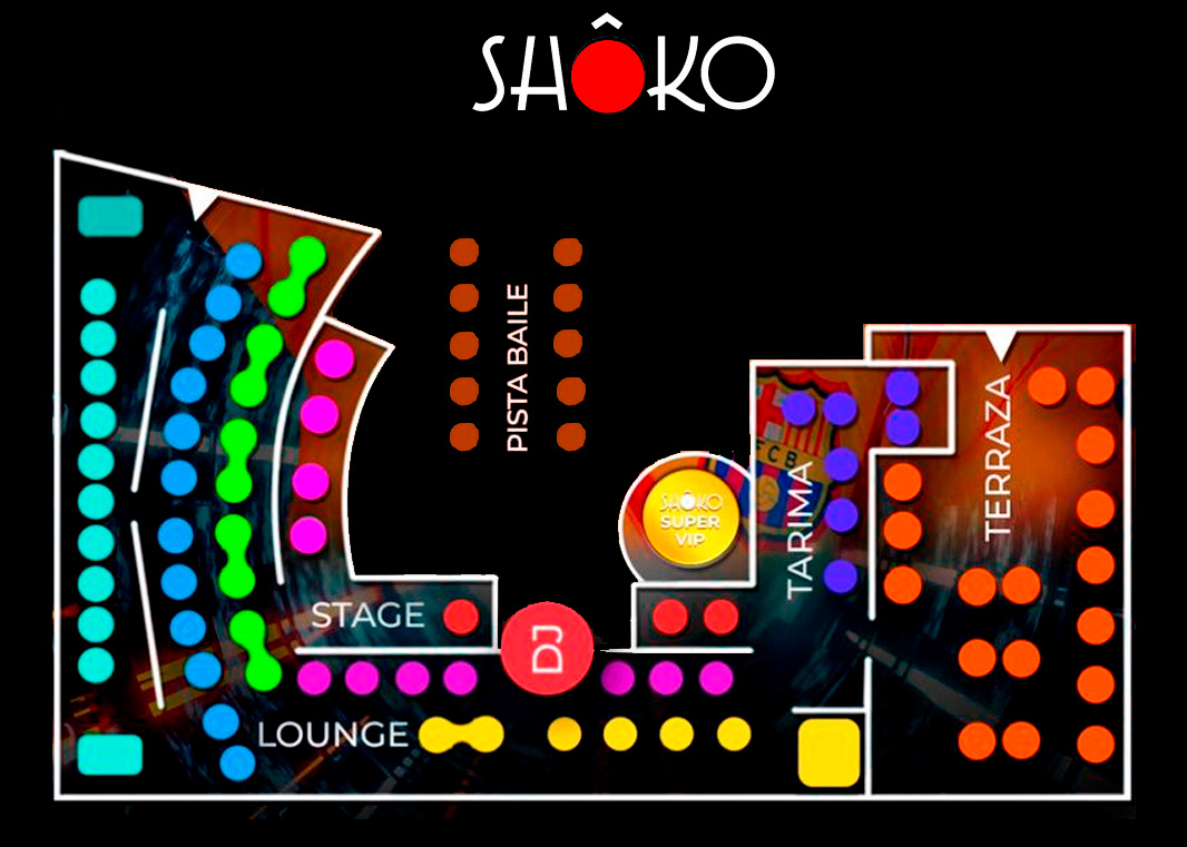 Mapa mesas vip shoko barcelona champagne R&B HipHop