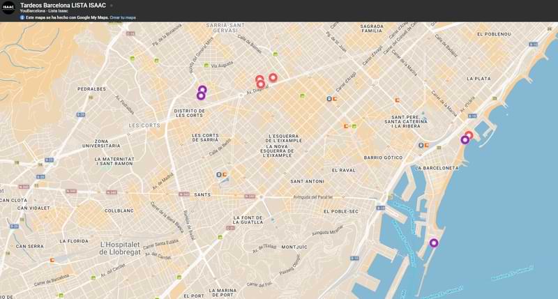 Mapa de los tardeos en Barcelona